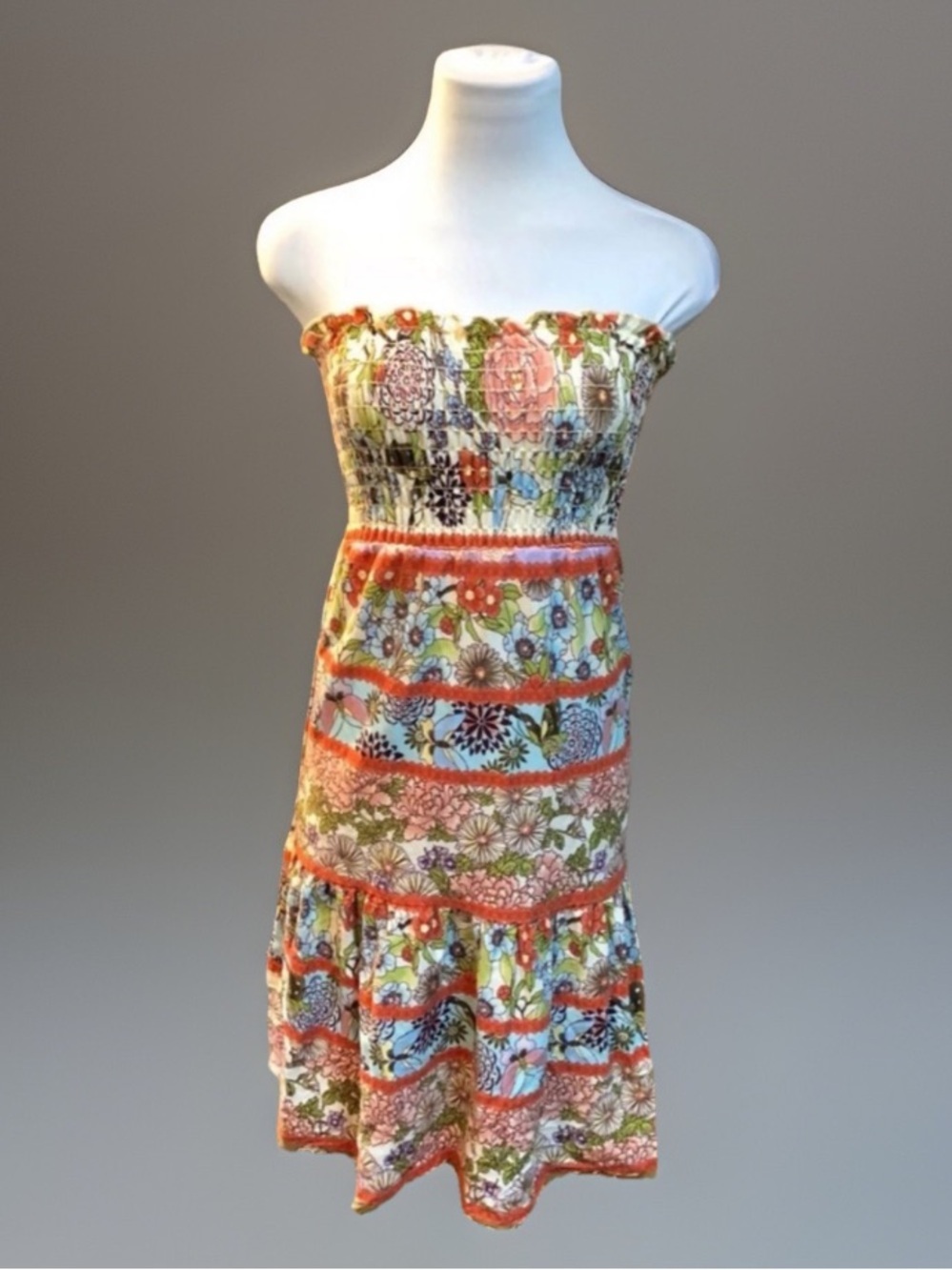 BoHo HIPPIE CHIC Versatile SM / MED Floral Butterfly Print Strapless Dress